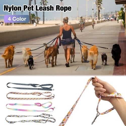 Dog Leash Nylon Flower Print With Multifunctional Collar And Mouth Adjustable Pet Traction Rope Outdoor