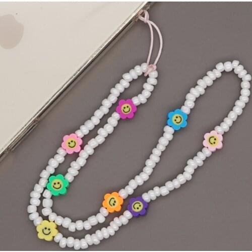 2021 New Phone Charm Beads Lanyard Mobile Chains Telephone Jewelry For Women Smiley Face Strap Hangs Phone Accessories