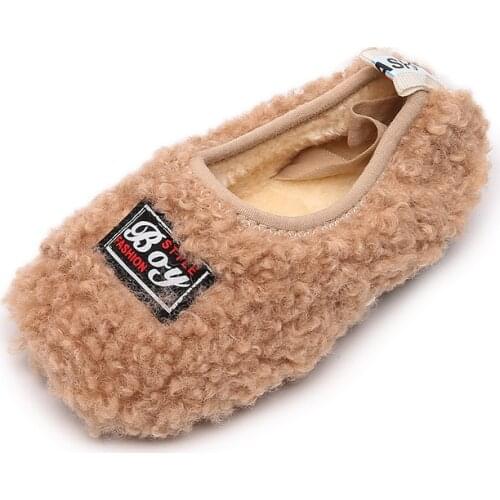 2021 Winter New Girls' Plush Shoes One-step Boys Cotton Shoes Soft Bottom Non-slip Childrens Warm with Cotton Shoes Fashion Hot
