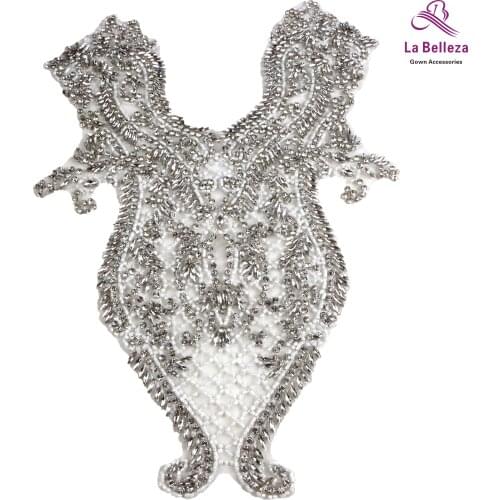 New large silver ,handmade beaded embroidery collar applique accessories diy cheongsam patch 40*60 cm by piece