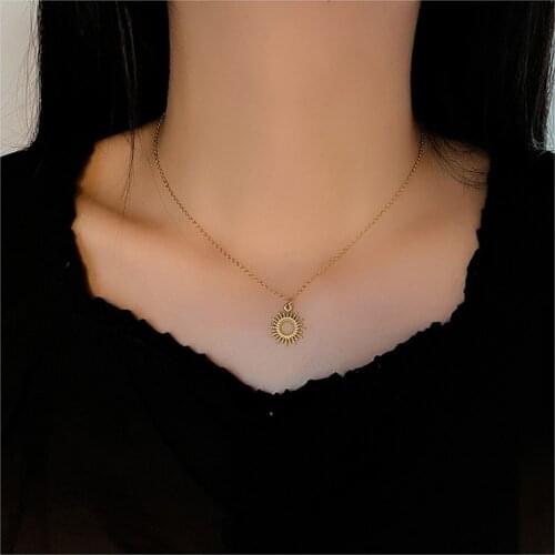 New Stainless Steel Jewelry Geometric Pendant Necklace For Women Gold Circle Spiked Femme Colar Choker