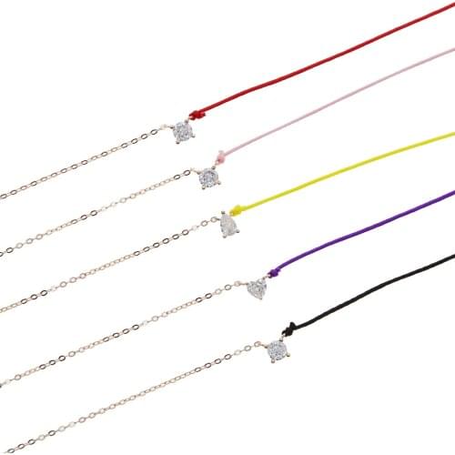 Real 925 sterling silver simple white 5A cz stone tassel rope chain charm Necklaces with rose gold plated wedding choker jewelry