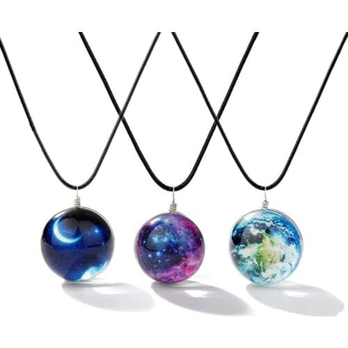 Stunning Views of Space Galaxy Earth Moon Necklace Guardian Stars Nebula Pendant Glow in Dark Science Glass Universe Necklace