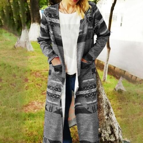 Plus Size Women Coat Positioning Geometric Printing Loose Autumn Winter Thickened Long Sleeve Pockets Windbreaker Streetwear2021
