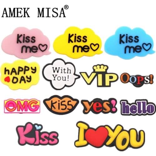 Single Sale 1pcs Greetings PVC Shoe Charms Accessories 15 Sentences Shoe Decoration for Croc jibz Party Kids Gifts Free shipping