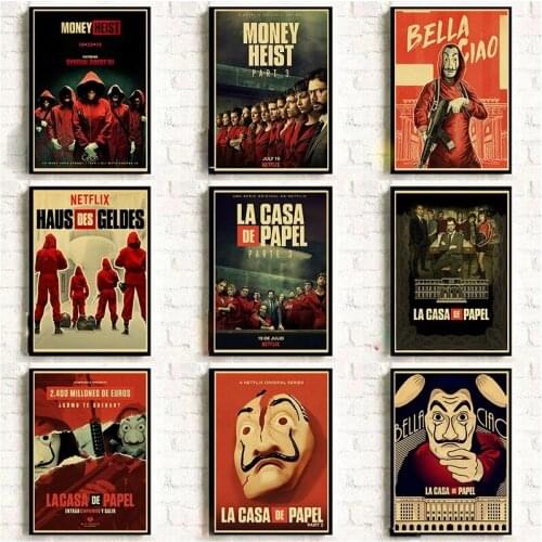 La Casa De Papel Money Heist Posters Retro Kraft Paper Movie Vintage Posters Home Room Art Painting Wall Stickers