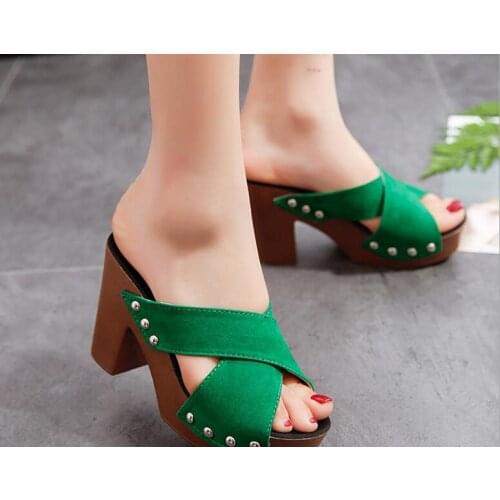 Casual summer Women Cross Strap Chunky Heel Sandal Thick High-Heeled Flip Flop Open Toe Sandals gladiator sandals women shoes