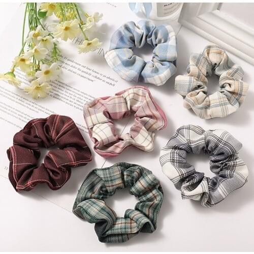 Girl Vintage Plaid Elastic Women Sweet Hair Band INS Ponytail Holder Scrunchie Rubber Band Headband New Fashion Hair Accessories