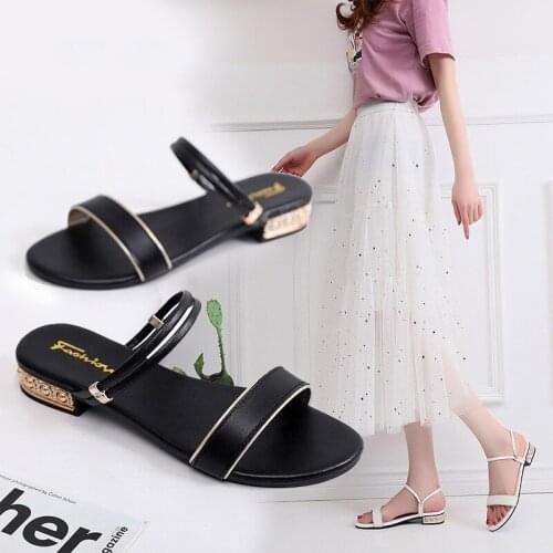 New Leather Women Shoes Casual Summer Slides Comfortable Versatile Slippers Women Thick Heel Leisure Sandals Size 35-42 TX340