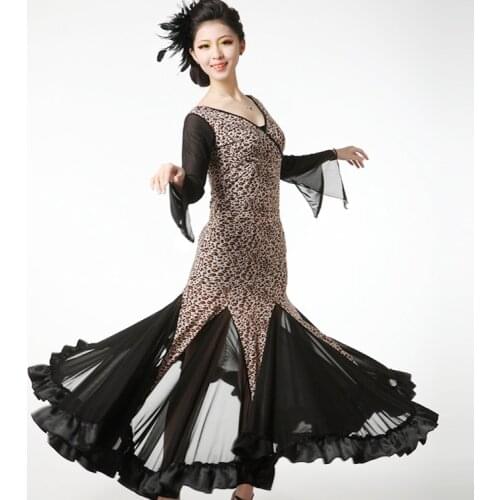 Mermaid modern dance ballroom waltz dance dress sexy leopard splicing print patchwork dance practice clothing