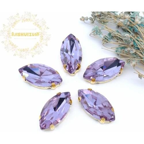 New product Horse eye Crystal violet Crystal Glass Sewing Rhinestones with gold Claw DIY Wedding Dresses