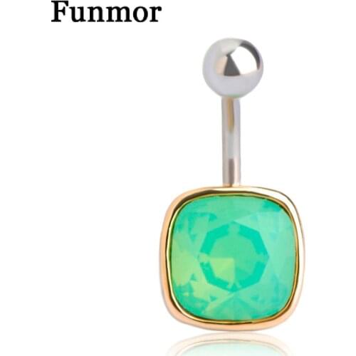 Punk Rhinestone Square Navel Button Rings Gold-Color Body Jewelry Belly Bar Navel Nail Summer Bikini Beach Body Piercing Ombligo