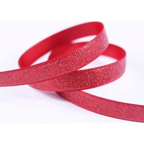 T.R RIBBON 3/8'' 9mm solid color full glitter grosgrain polyester sparkle sprayed ribbon Gift Wrap 250 red 10yards