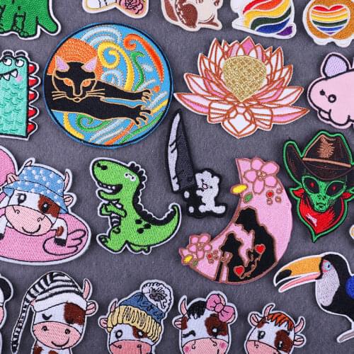 Cartoon Animal Patch Cat Iron On Patches For Clothing Thermoadhesive Patches On Clothes Alien Patch Fabirc Kids Cloth Badge