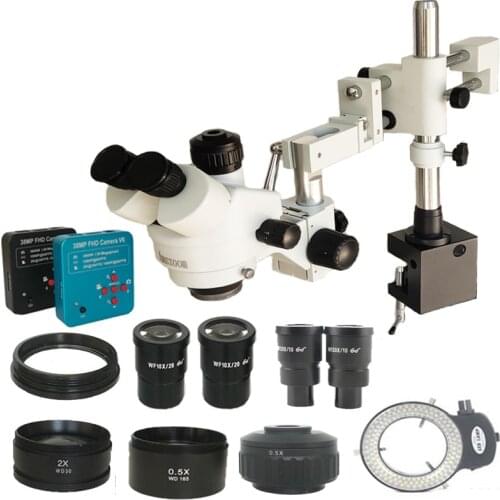 3.5X-180X Simul focal Trinocular Double Arm Clamp Microscope+38MP 2K HDMI USB Video Camera+144 Led Lights Phone Repair Tools Kit