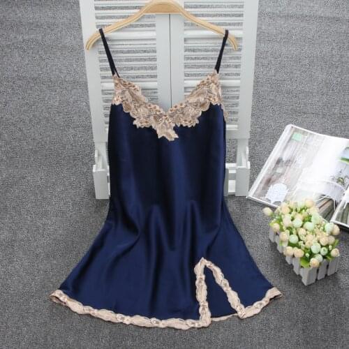 Women Sexy Silk Satin Nightgown Sleeveless Nighties Lace Sleepshirt V-neck Sleep Dress Night Dress Comfortable Home Wear
