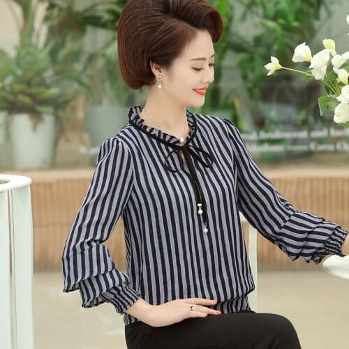 Women Spring Autumn Style Lace Blouses Shirts Lady Casual Sweet Flare Long Sleeve Stripe Printed Lace Blusas Tops 5XL