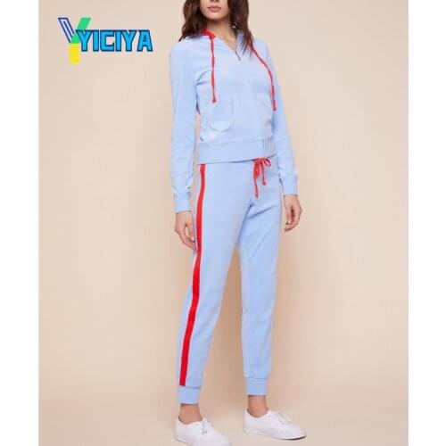YICIYA 2021 spring gold velvet sportswear fashion color matching lacing casual hooded slim two-piece tracksuit women,met,pant