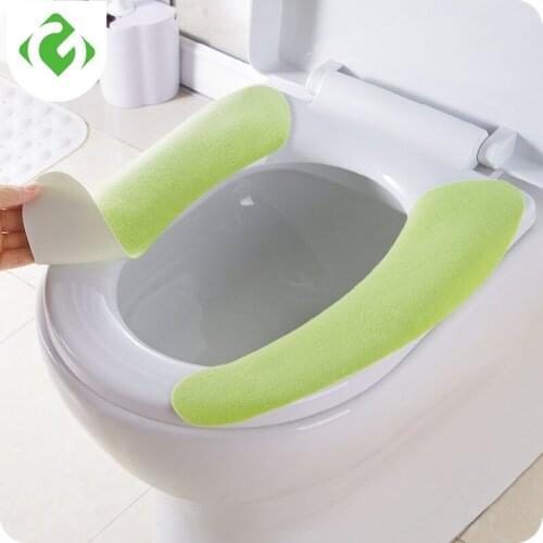 1 Pair Travel Hotel Sticky Toilet Mat Super Soft Reusable Flannel Warmer Mat Cover Pad Cushion Bathroom Set Toilet Seat Cushion
