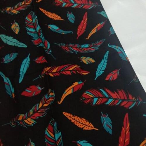 100% Cotton Fabric viaPhil 50x105cm Black Colorful Feather Printed Cotton Fabric DIY Patchwork Textile Tissue Home Decor