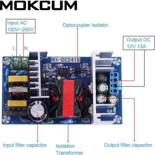 AC-DC 150W 12V 13A Isolated Supply Module AC100V-260V Step Down Converter Buck Module LED Driver Voltage Converter Module