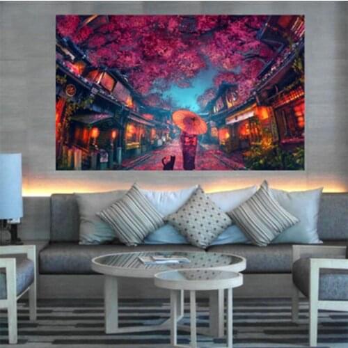 New 5D DIY Diamond Painting Cherry blossom scenery 3D Cross Stitch Embroidery landscape home Decor birthday gift E1601