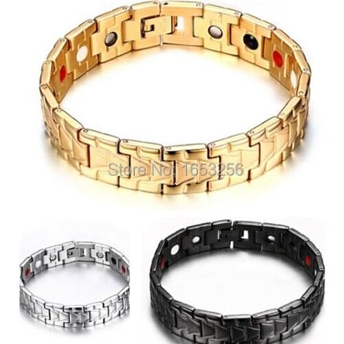 3 Clour Choose Pure Stainless steel Link Chain Bracelet Health magnet Stone Jewelry 12mm 8.26