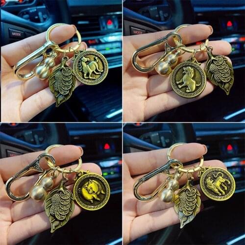 Brass Zodiac Gossip Keychain Car Bag Copper Fortune Gourd Keyring Accessories for Couple Boy Friends Creative Zodiac Keyfob Gift