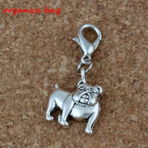 MIC 20Pcs Alloy Cute Bulldog Charms Bead with Lobster clasp Fit Charm Bracelet 13 x 31mm DIY Jewelry A-225b