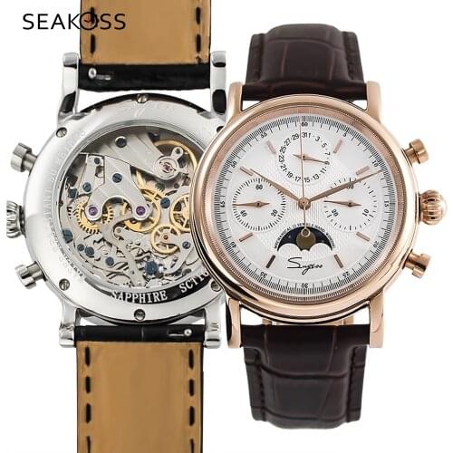 40mm ST1908 Chronograph Watches Mens Sapphire 1963 Sport Multi-function Calendar Moon Phase Mechanical Watch Seagull Movement