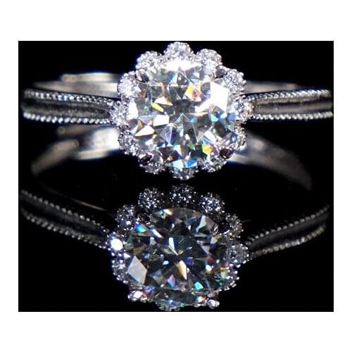 BOEYCJR Flower 925 Silver 1ct F color Moissanite VVS Engagement Wedding Diamond Ring With national certificate for Women