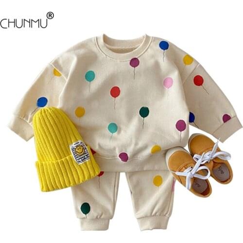 Baby Cotton Clothing Sets Kids Boys Girls Autumn Casual Loose Tracksuit Love Balloon Tops Pants 2Pcs/Sets Clothes