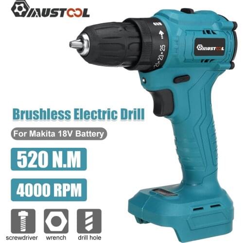 MUSTOOL 3 in 1 Cordless Electric Impact Drill 10mm 25 Torque 2 Gears Brushless Electric Screwdriver For Makita 18V Battery