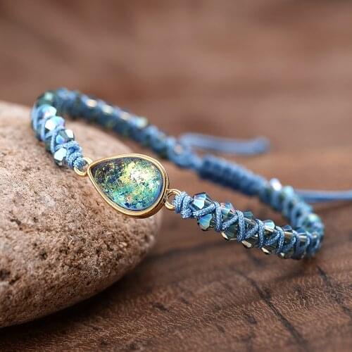 Sparkling Teardrop Opal Bracelets Crystals Beaded Double Braided Bangles