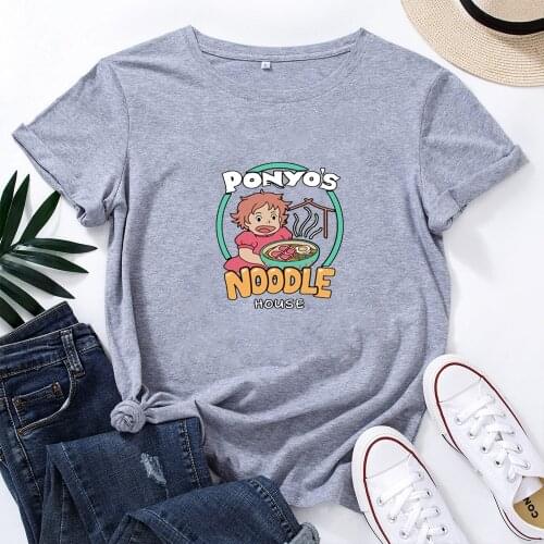 PONYOS NOODLE HOUSE T Shirt Women Round Neck Tee Women Fashion Cotton Tshirt Women Harajuku Printing T-shirts Femme Top