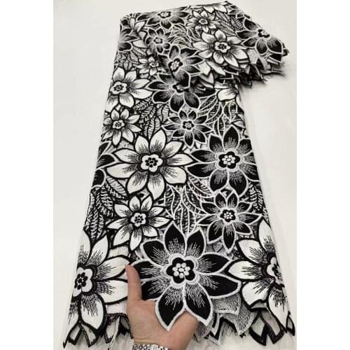 7 colors (5yards/pc) Newest two colors African guipure lace fabric black whit big cord lace fabric for attractive dress WZZ037