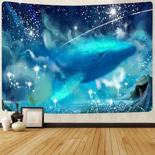 Simsant Cartoon Marine Life Tapestry Nautical Sea Shark Art Wall Hanging Tapestries for Living Room Home Dorm Decor