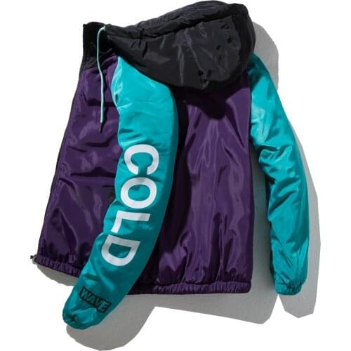 Hip-hop mens hooded patchwork jacket 2020 Harajuku loose letter printed zipper jacket male Korean sports jacket