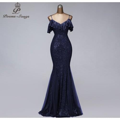 Beautiful mermaid evening dresses long evening gowns suspender style robe de soiree blue dress sleeveless party dress