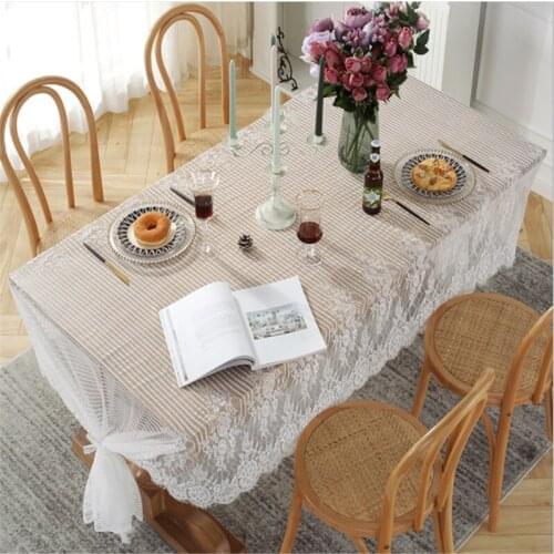 Romatic Lace Jacquard Rectangle Tablecloth White Striped Mesh Table Cover Hotel Western Restaurant Christmas Decora ZB-JD1106