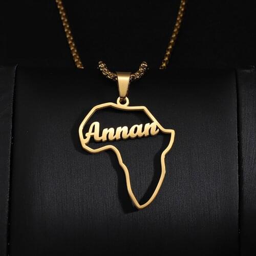 Personalized Africa Map Shape Pendant High Quality Stainless Steel Necklace Custom Text Name Jewelry National Gift For Women Men