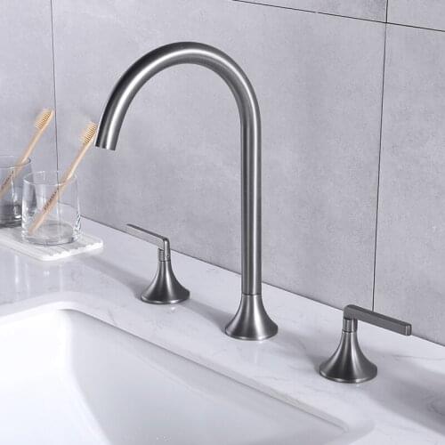 Matte Black Bathtub Faucet 3 Hole Hot Cold Water Bathroom Basin Sink Solid Brass Faucet Mixer Tap 3 pcs Deck Mounted Gold Mixers