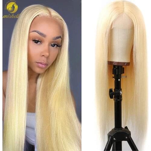 Mishell 613 Blonde Straight 13x4 Lace Front Human Hair Wigs Frontal PrePlucked Glueless Transparent Honey Lace Front Wig