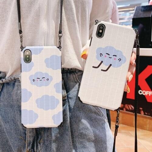 For iPhone XS max Cartoon Clouds Soft Silicone Back Cover For iPhone 8 X XR 7 7Plus 6 6S 6P Phone Case With Lanyard Neck Strap