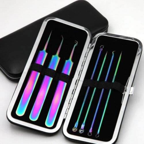 Stainless Steel Acne Needle Skin Set Professional Acne Needle Squeeze Blackhead Clip Beauty Skin Care Seven-piece Tool Portable