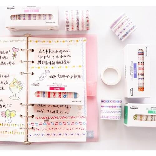 10pcs/lot Coloured broken flowers Cartoon life Cute Paper Masking Washi Tape Set Stationery Scrapbooking Supplies