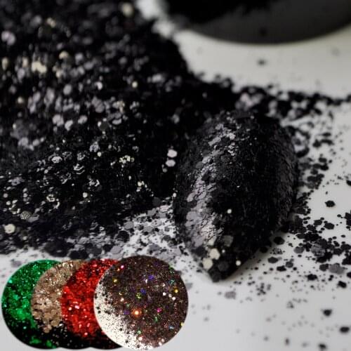 True Black Sequins Dust DIY Nail Glitter Powder Mix Size Nail Art Designs Red Brown Black Acrylic UV Mix Glitter Powder