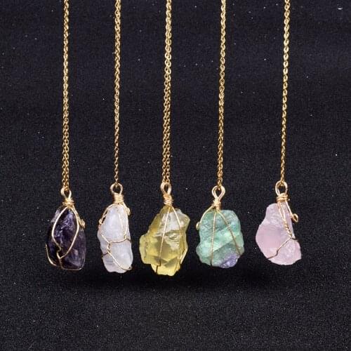 Natural Amethysts Fluorite Necklaces Women Fashion Amethyst Crystal Quartzs Energy Stone Healing Necklace Gem Meditation Jewelry