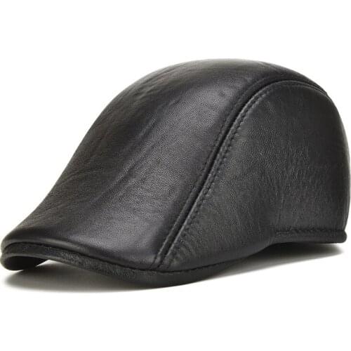 New Arrival Sheepskin Leather Hat Mens Fashion Visors Cap Mans Sheepskin Leather Golf Hat Casual Winter Warm Wear B-7123