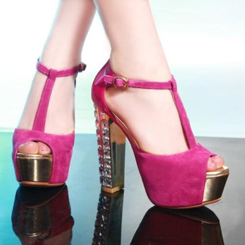 PXELENA Luxury Crystal Heels Sandals Women T Strap Platform Super High Heels Sandals Party Dress Nightclub Lady Shoes Peep Toe